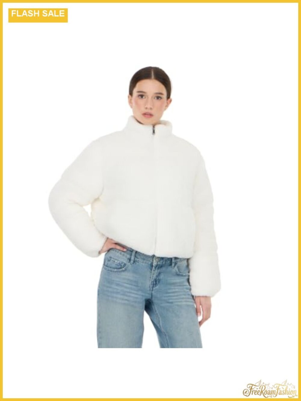 Sherpa Puffer Jacket Long Sleeve Zip Up Cozy Cold Weather